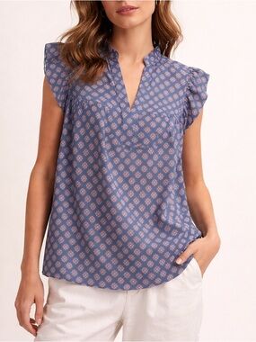 Melissa Nepton 100% cotton lined Spencer Sleeveless Blouse Navy Size Medium